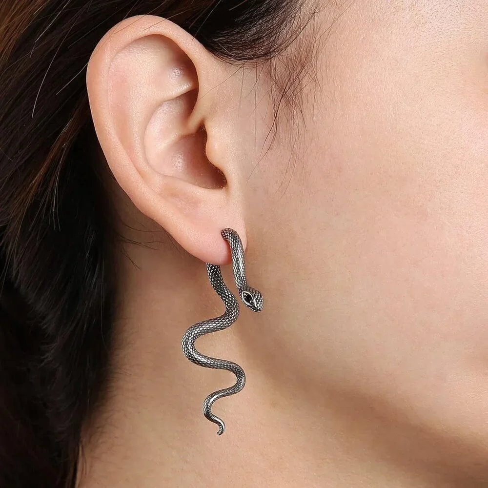 Snake Earrings Stainless Steel Gothic Punk Stud Jewelry Gift for Women